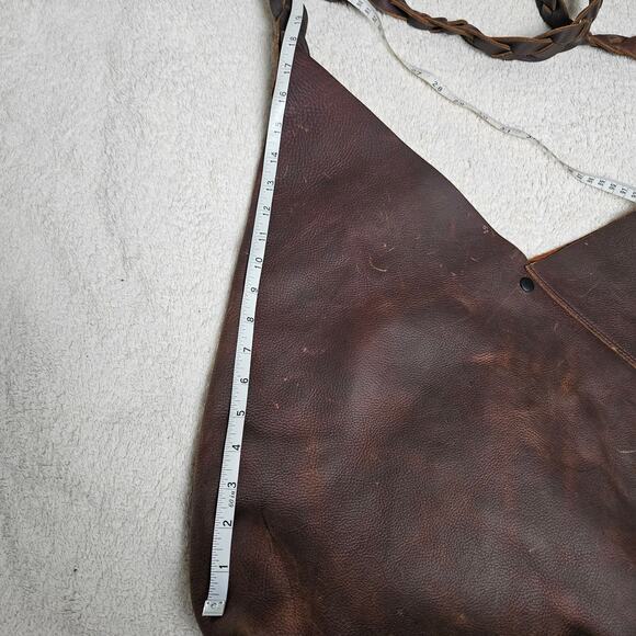 Urban Artisan Quality Brown Leather Boho Tote Bag Braided Strap - Picture 9 of 16